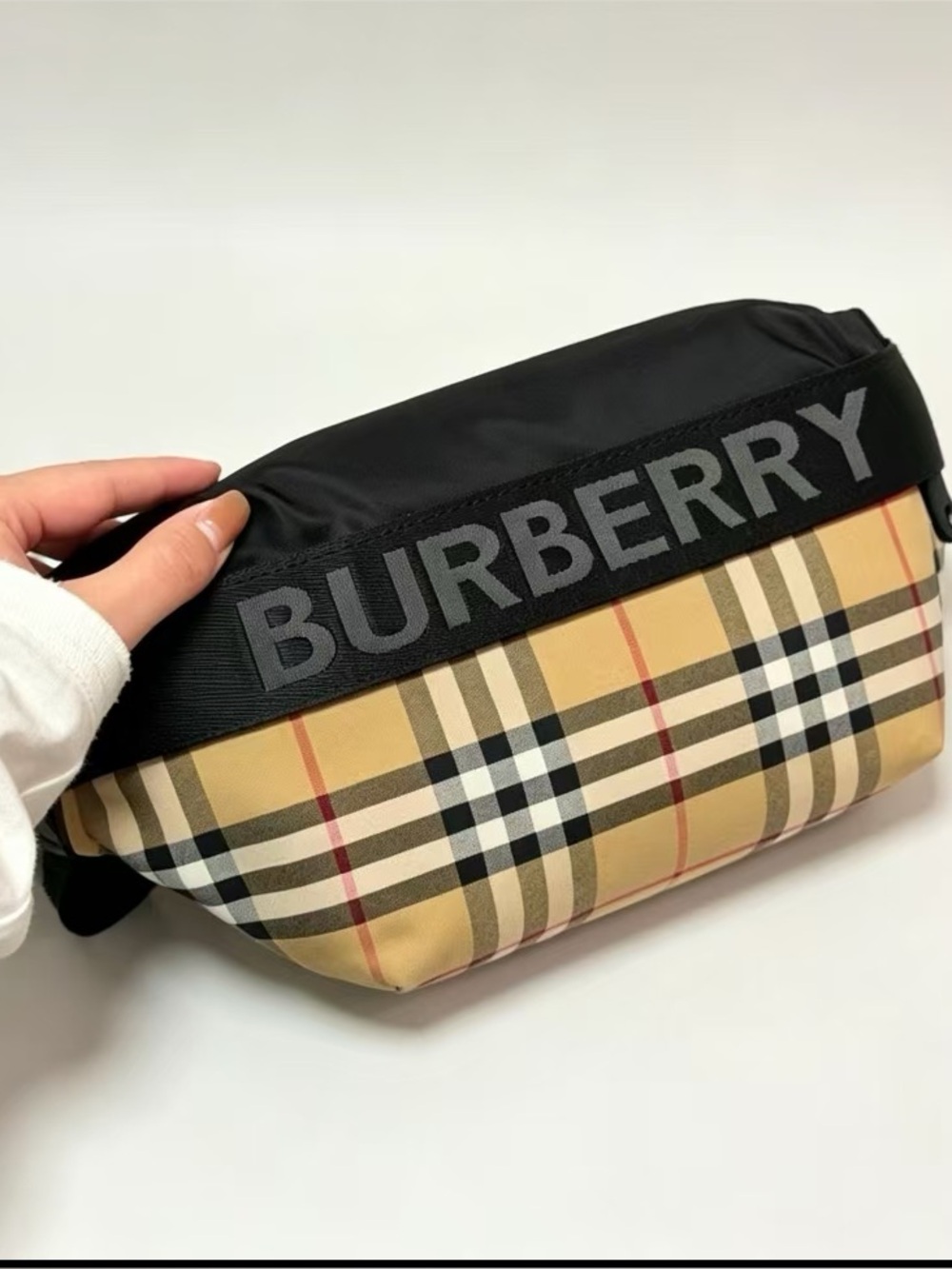 Burberryy Black & Beige Checked Belt Bag